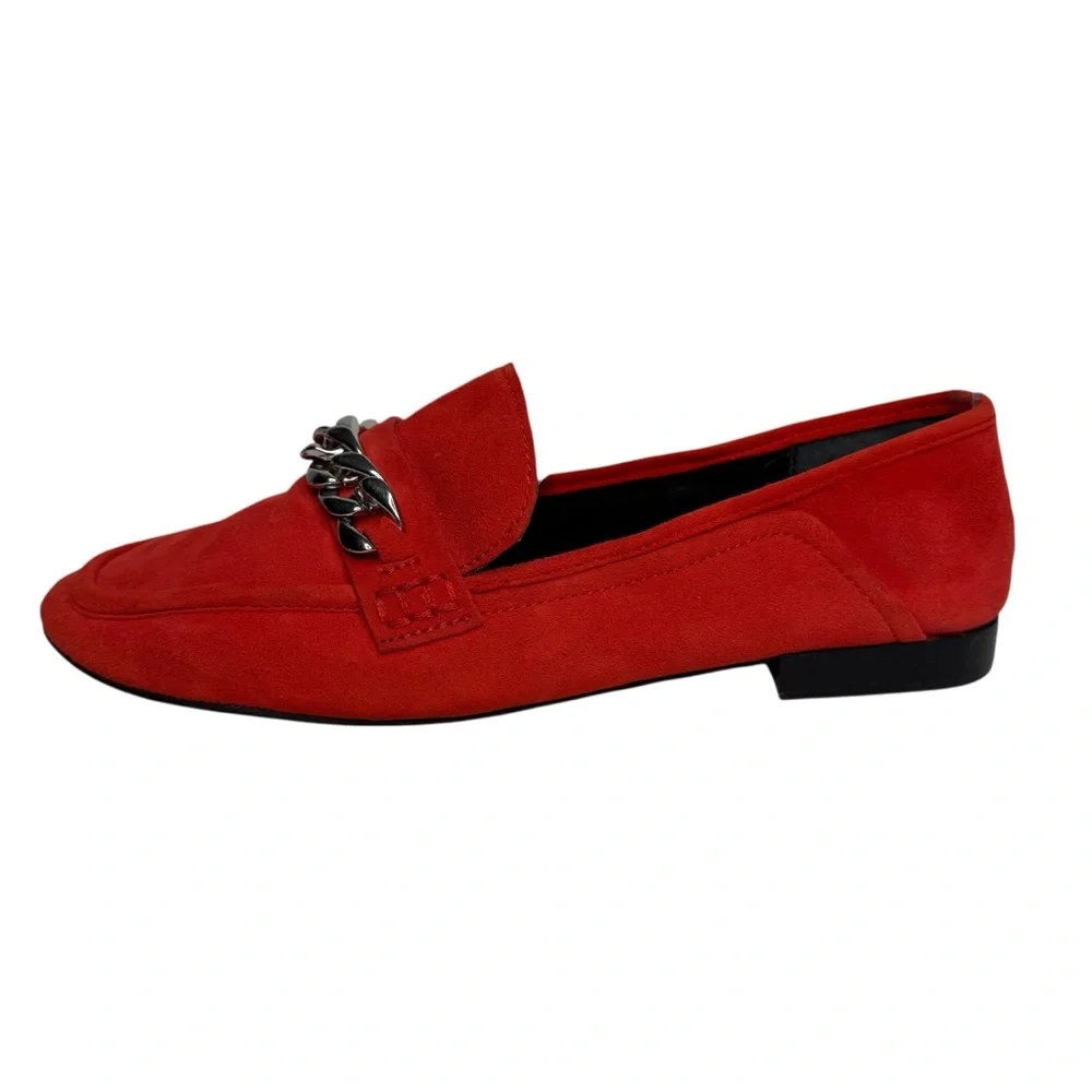 DOLCE VITA RED SUEDE SILVER CHAIN EMBELLISHMENT LOAFERS SZ 8 - Picture 3 of 11